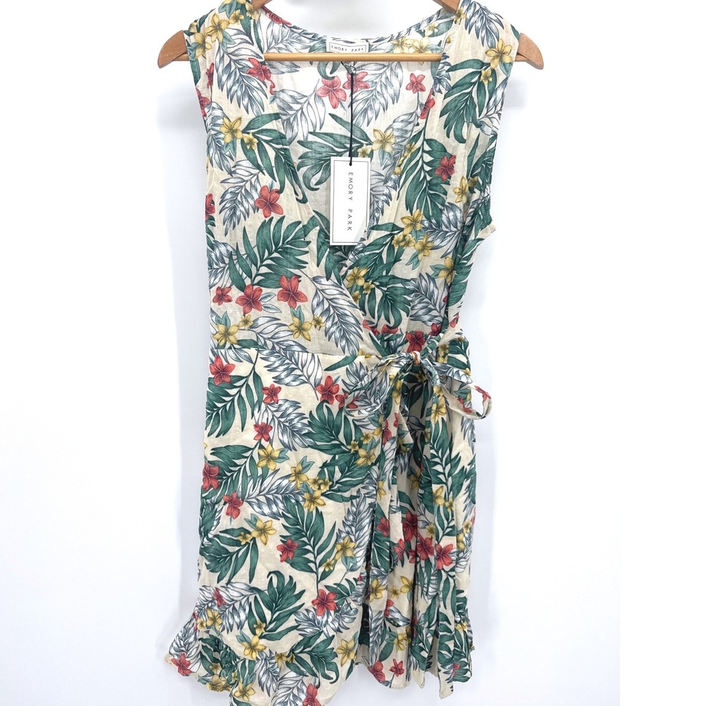 Emory Park Wrap Dress‎ Large Tropical Floral Ruffle Beach Vacation Cruise NWT